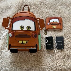 Loungefly Cars Tow Mater Backpack and Wallet